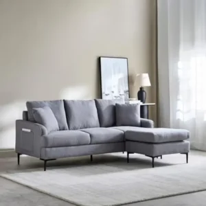 3-Seater Corner Sofa Bed Gray Fabric