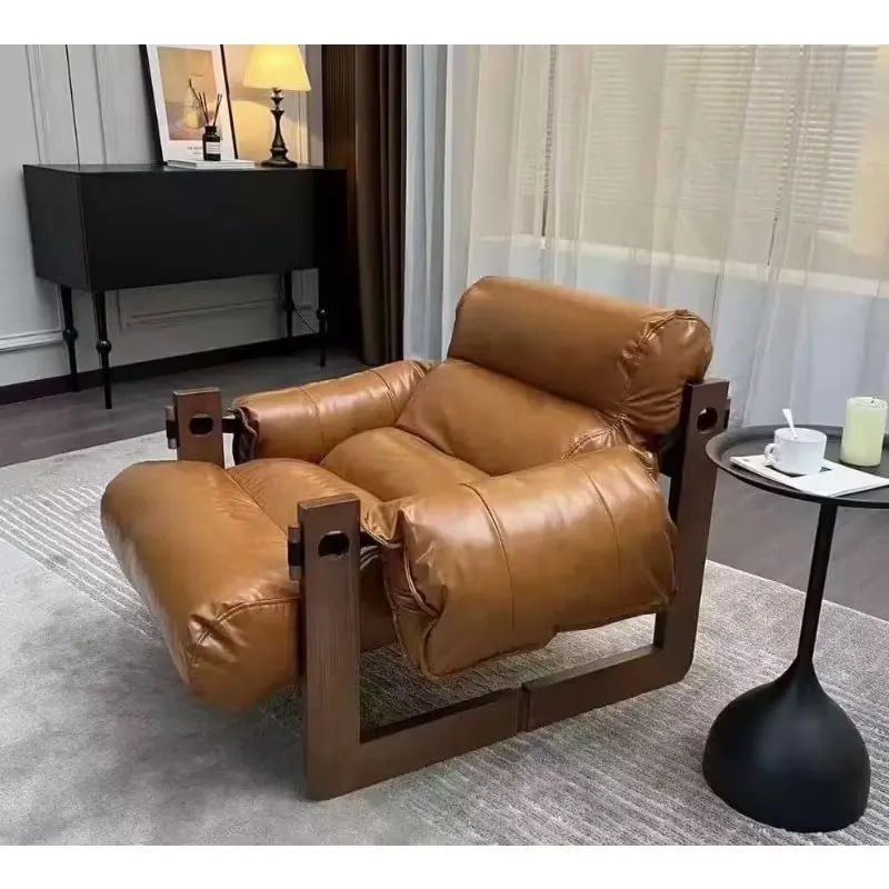 Corner Leather Sofa Bed Accent Chair Brown