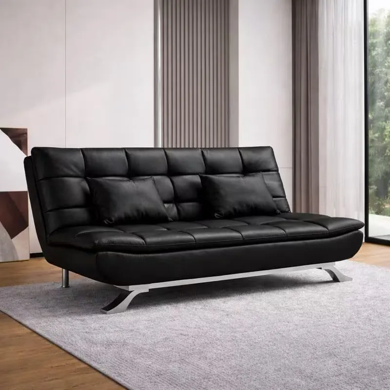 Corner Leather Sofa Bed with Plush Cushions