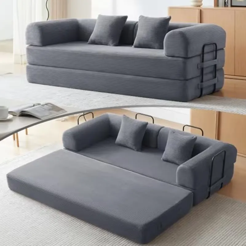 Corner Sofa Bed Convertible Folding Dark Grey
