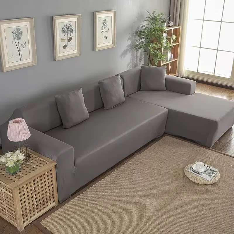 L-Shaped Stretch Sofa Cover Gray