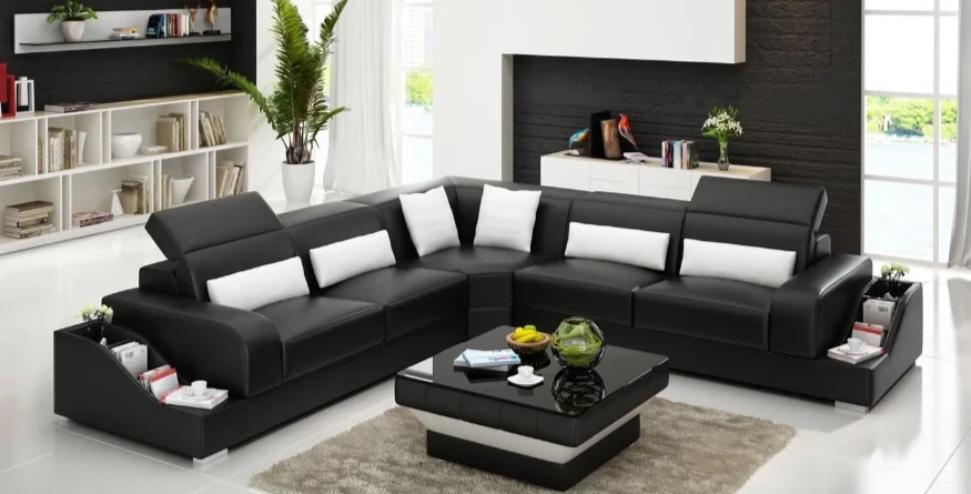Living Area ideas modern leather L Shape Sofa Set